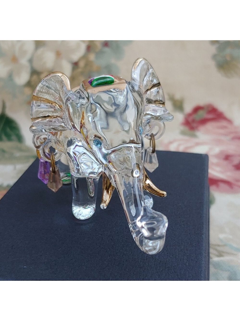 Crystal Elephant Figurine with Gold Tone Accents 4"x2"x2" - Picture 3 of 17